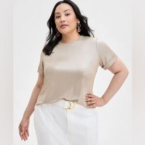NWOT INC Women's Gold Metallic Short Sleeve Top Sz XL
